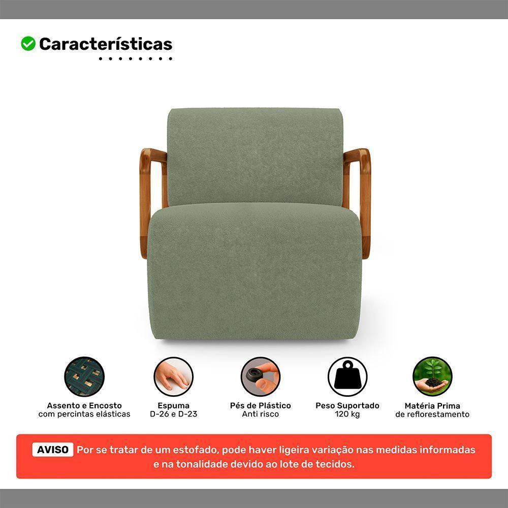 Poltrona Decorativa Orgânica Living Kavya Bouclê Verde Oliva - Desk Design - 3