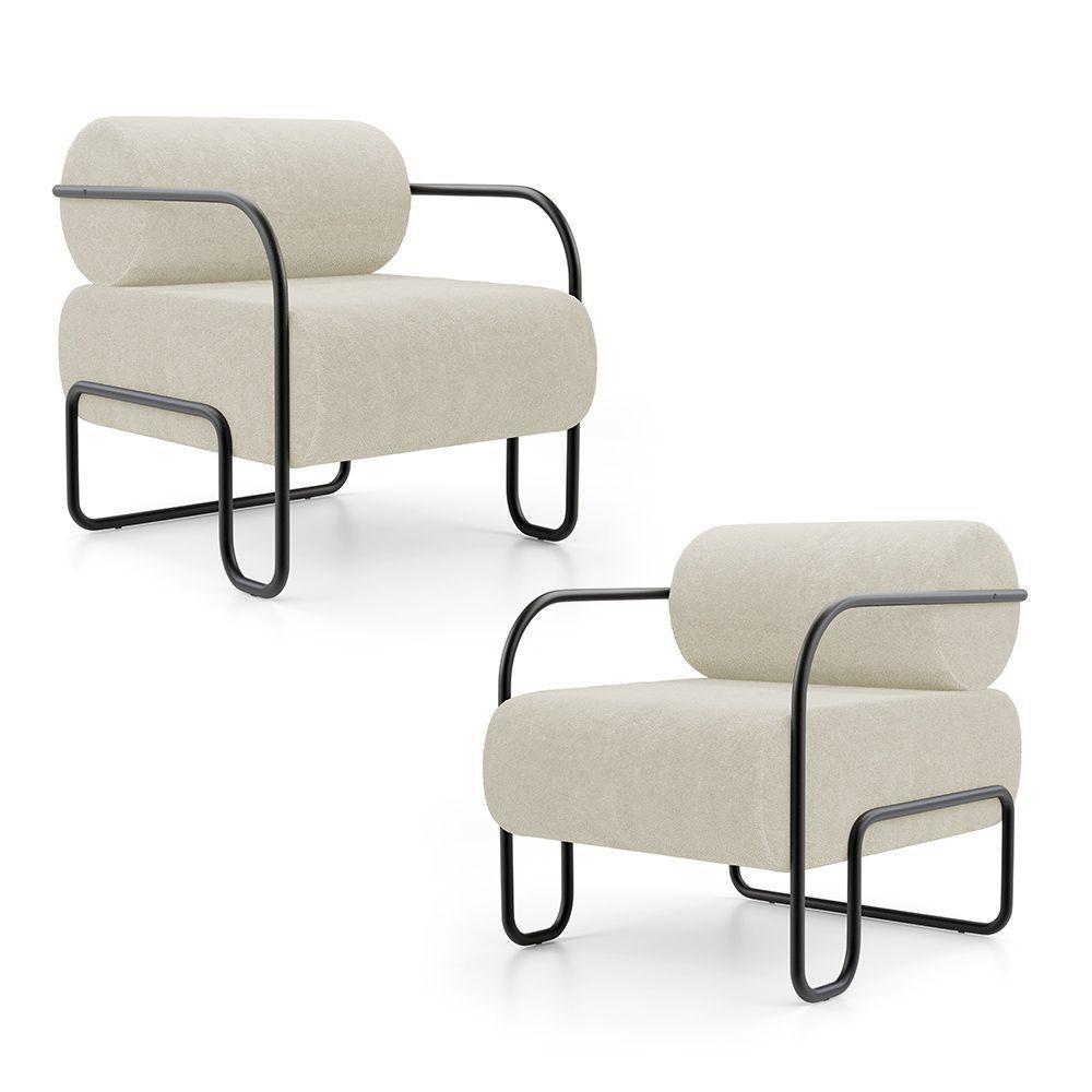 Kit 02 Poltronas Decorativas Orgânica Living Miska Bouclê Off White - Desk Design - 1