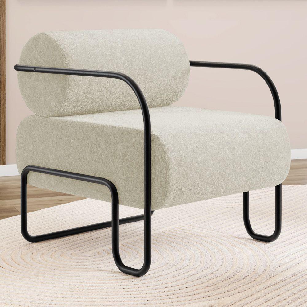 Kit 02 Poltronas Decorativas Orgânica Living Miska Bouclê Off White - Desk Design - 2