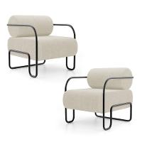 Kit 02 Poltronas Decorativas Orgânica Living Miska Bouclê Off White - Desk Design - 1