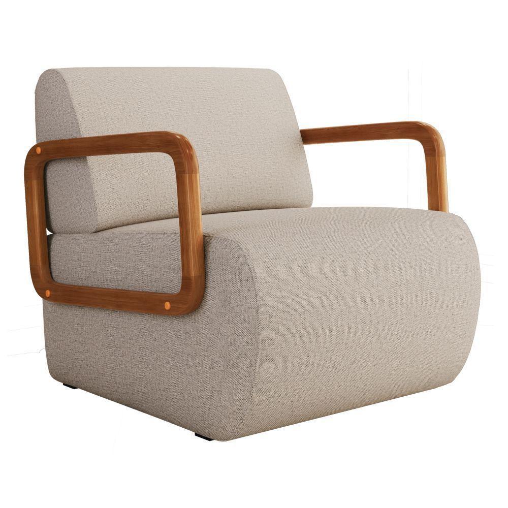 Poltrona Decorativa Orgânica Living Kavya Linho Bege - Desk Design - 5