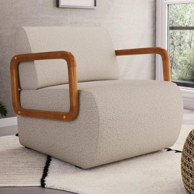Poltrona Decorativa Orgânica Living Kavya Para Sala de Estar Linho Bege Desk Design