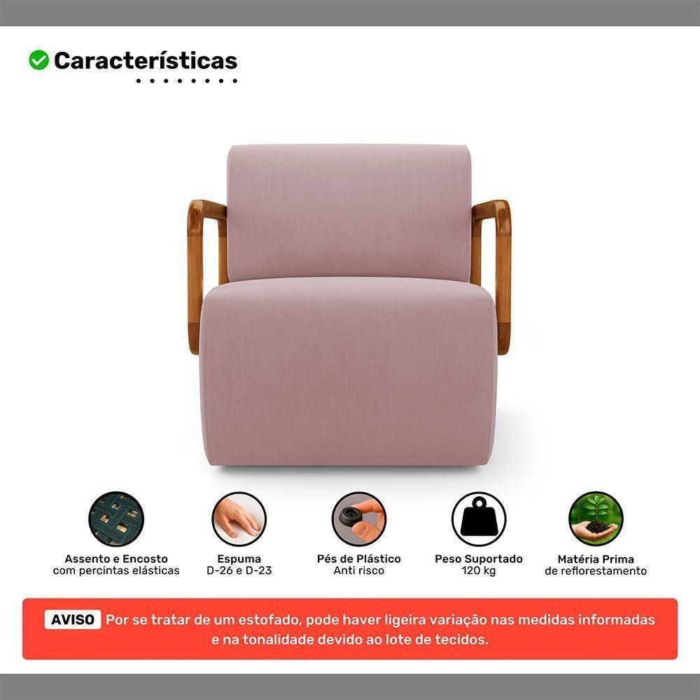 Poltrona Decorativa Orgânica Living Kavya Veludo Rosê - Desk Design - 3
