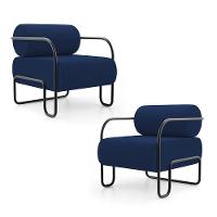 Kit 02 Poltronas Decorativas Orgânica Living Miska Veludo Azul Marinho - Desk Design - 1