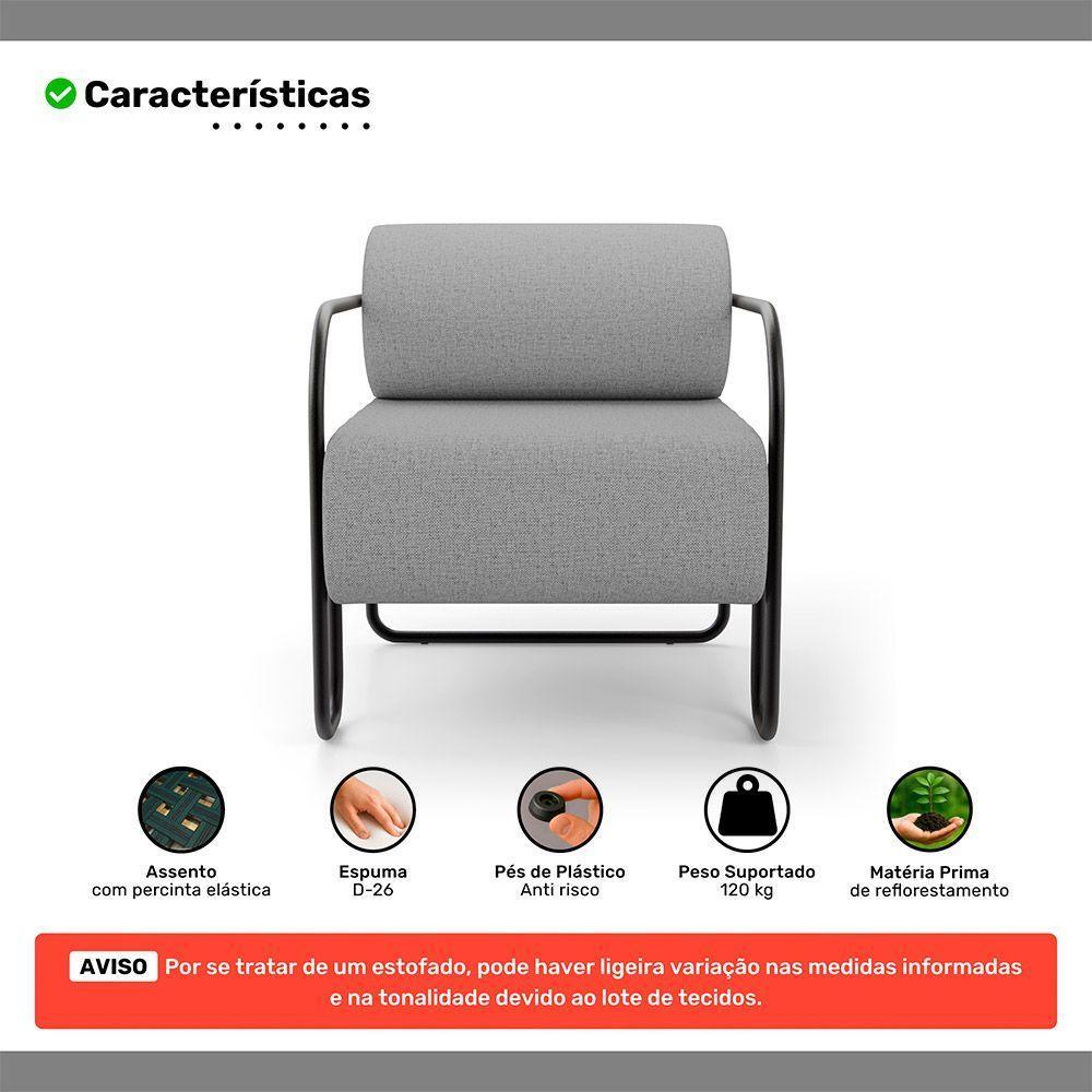 Poltrona Decorativa Orgânica Living Miska Linho Cinza - Desk Design - 3