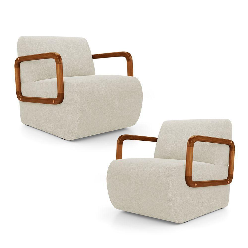 Kit 02 Poltronas Decorativas Orgânica Living Kavya Bouclê Off White - Desk Design - 1