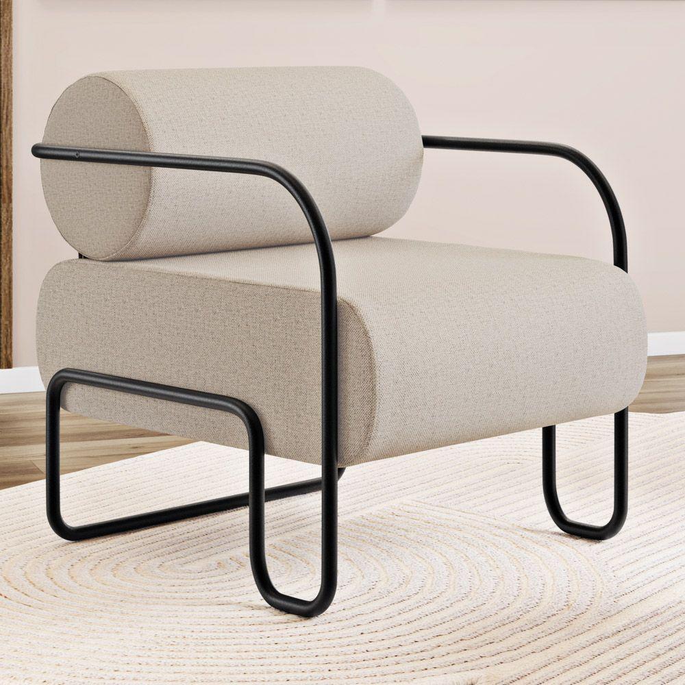 Poltrona Decorativa Orgânica Living Miska Linho Bege - Desk Design - 1