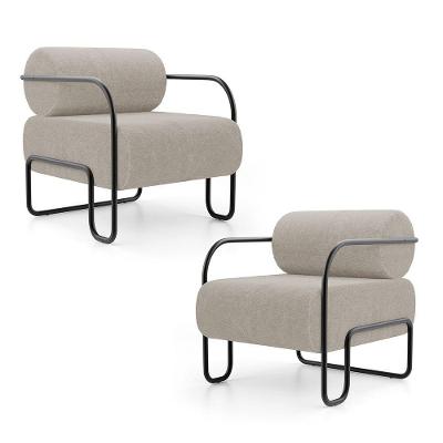 Kit 02 Poltronas Decorativas Orgânica Living Miska Bouclê Bege - Desk Design