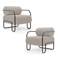 Kit 02 Poltronas Decorativas Orgânica Living Miska Bouclê Bege - Desk Design - 1