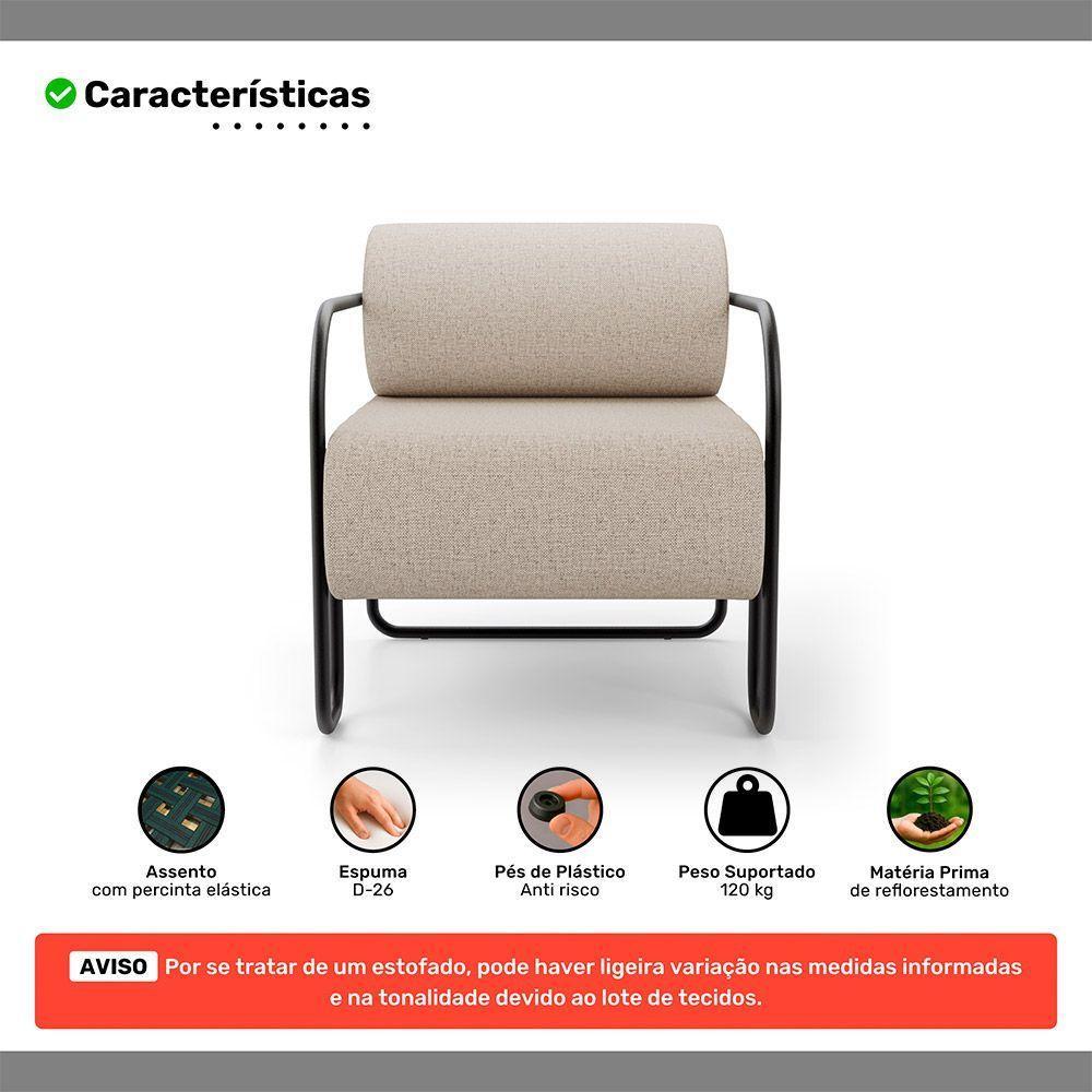 Kit 02 Poltronas Decorativas Orgânica Living Miska Linho Bege - Desk Design - 3