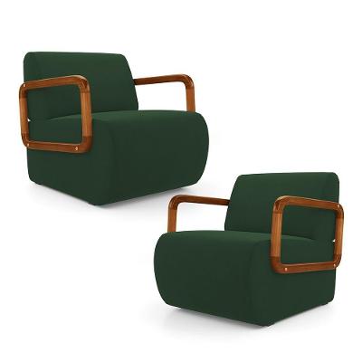 Kit 02 Poltronas Decorativas Orgânica Living Kavya Veludo Verde Escuro - Desk Design