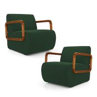 Kit 02 Poltronas Decorativas Orgânica Living Kavya Veludo Verde Escuro - Desk Design - 1