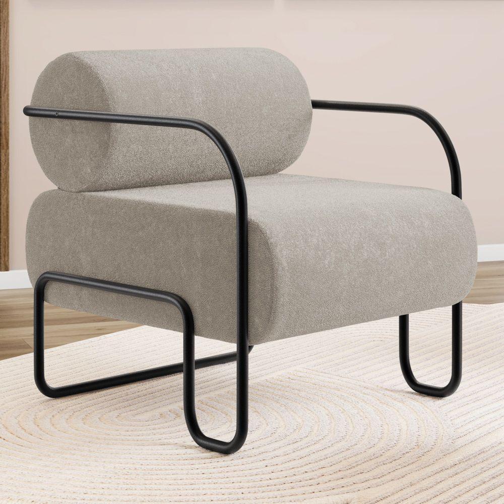 Poltrona Decorativa Orgânica Living Miska Bouclê Bege - Desk Design - 1