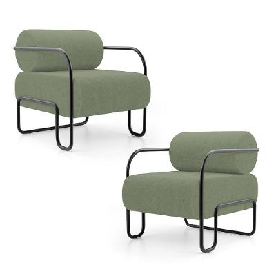 Kit 02 Poltronas Decorativas Orgânica Living Miska Bouclê Verde Oliva - Desk Design