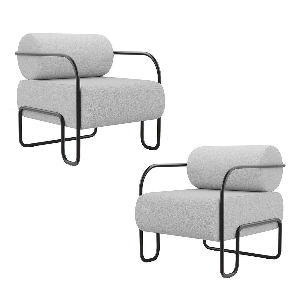 Kit 02 Poltronas Decorativas Orgânica Living Miska Linho Cinza Claro - Desk Design - 1