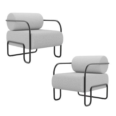 Kit 02 Poltronas Decorativas Orgânica Living Miska Linho Cinza Claro - Desk Design