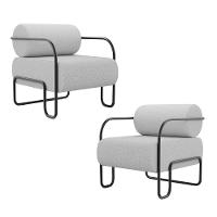 Kit 02 Poltronas Decorativas Orgânica Living Miska Linho Cinza Claro - Desk Design - 1