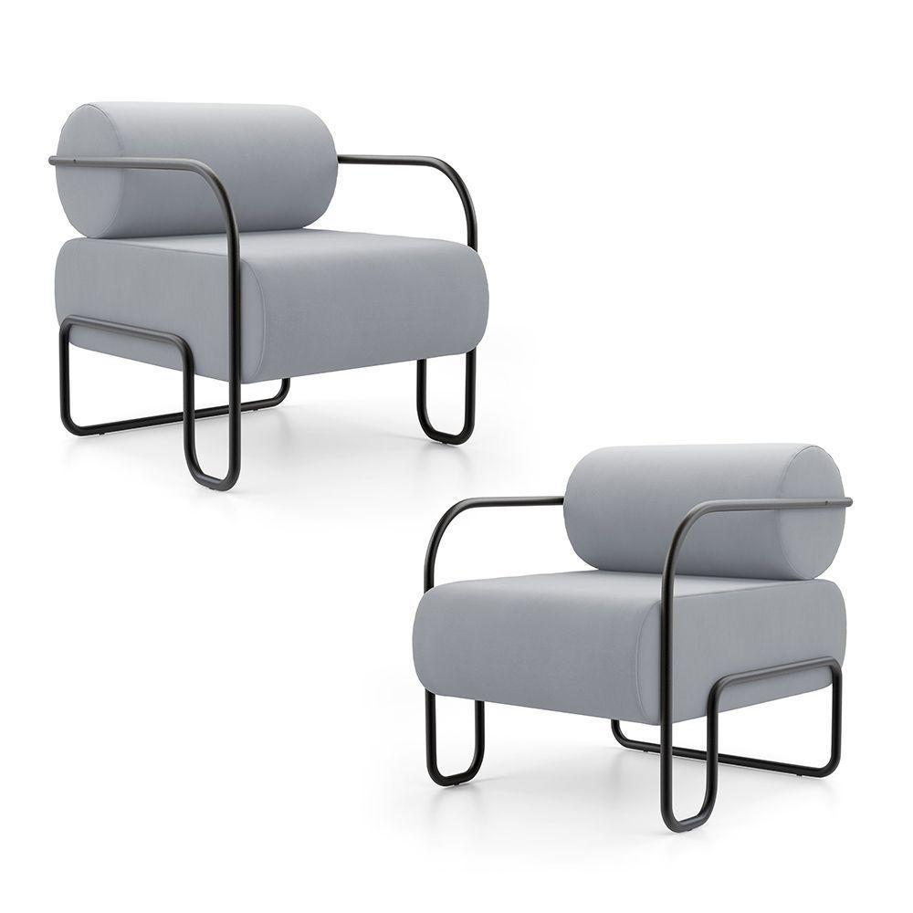 Kit 02 Poltronas Decorativas Orgânica Living Miska Veludo Cinza Claro - Desk Design - 1