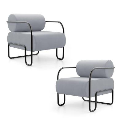 Kit 02 Poltronas Decorativas Orgânica Living Miska Veludo Cinza Claro - Desk Design