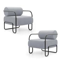 Kit 02 Poltronas Decorativas Orgânica Living Miska Veludo Cinza Claro - Desk Design - 1