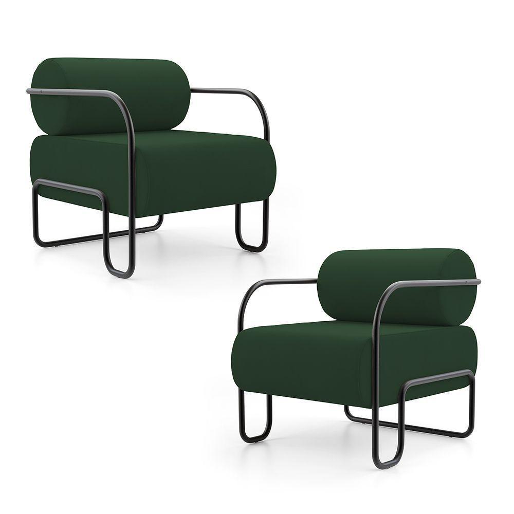 Kit 02 Poltronas Decorativas Orgânica Living Miska Veludo Verde Escuro - Desk Design - 1