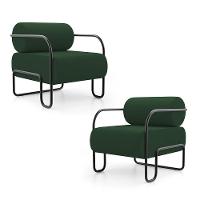 Kit 02 Poltronas Decorativas Orgânica Living Miska Veludo Verde Escuro - Desk Design - 1