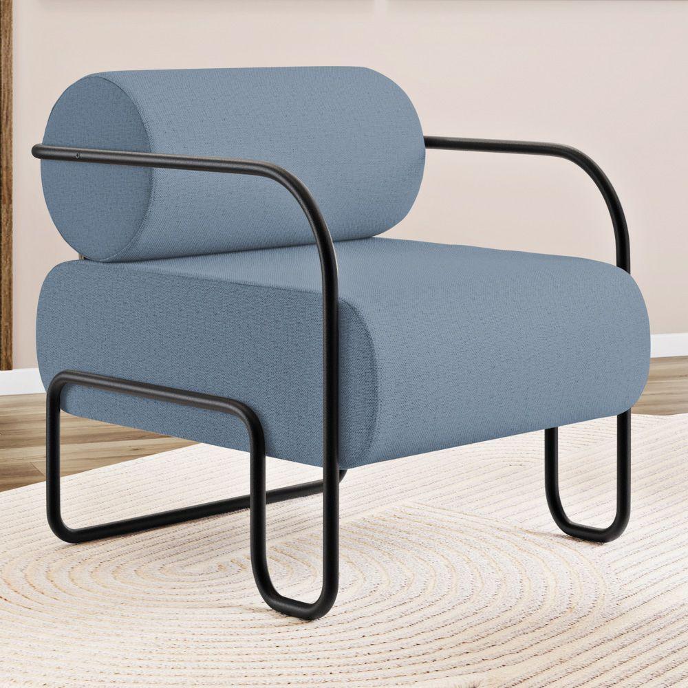 Poltrona Decorativa Orgânica Living Miska Linho Denim - Desk Design - 1