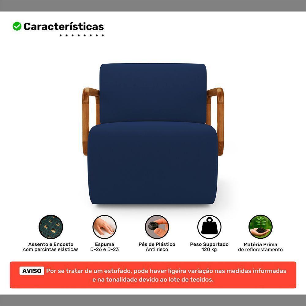 Poltrona Decorativa Orgânica Living Kavya Veludo Azul Marinho - Desk Design - 3