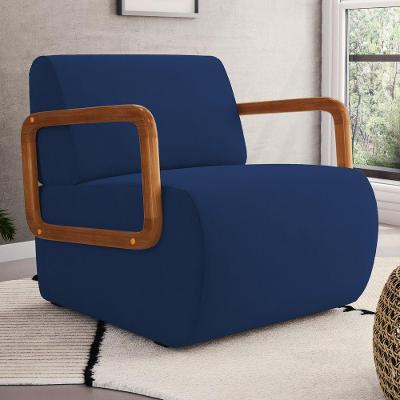 Poltrona Decorativa Orgânica Living Kavya Para Sala de Estar Veludo Azul Desk Design