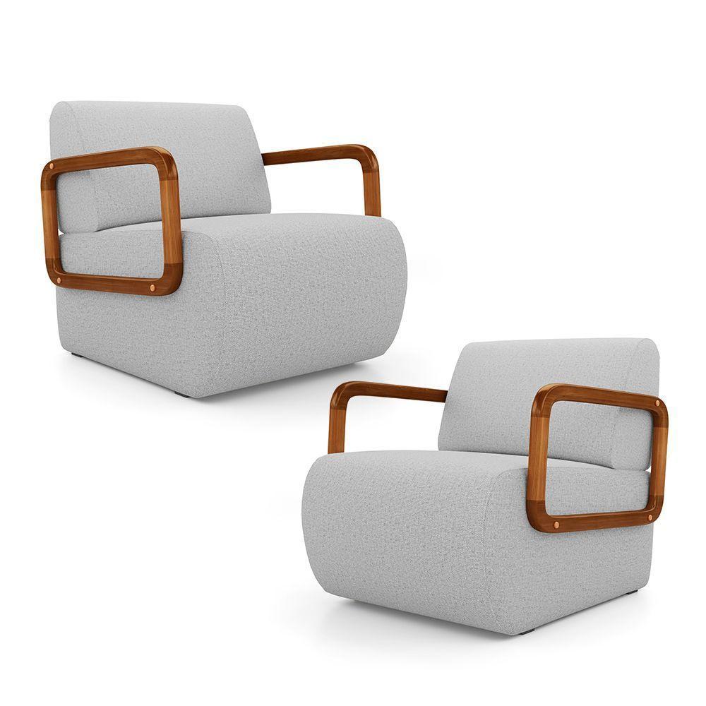 Kit 02 Poltronas Decorativas Orgânica Living Kavya Linho Cinza Claro - Desk Design - 1