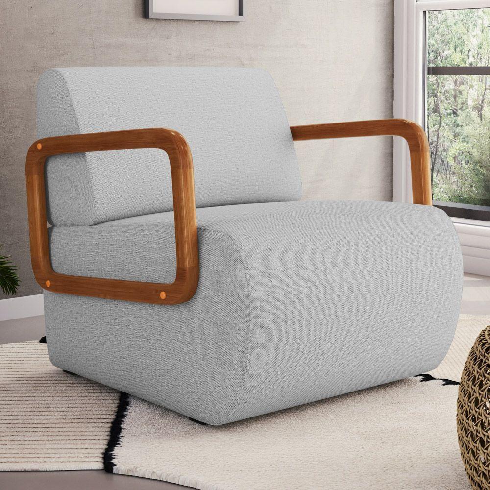 Kit 02 Poltronas Decorativas Orgânica Living Kavya Linho Cinza Claro - Desk Design - 2