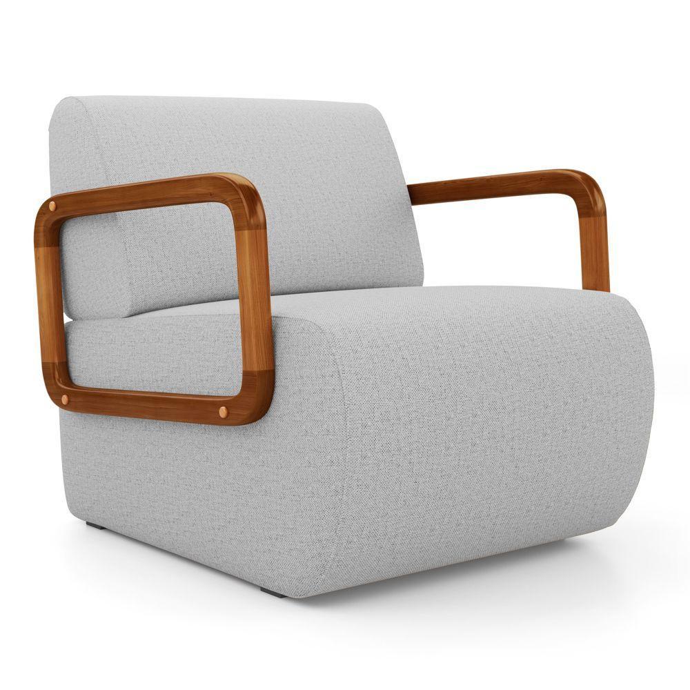 Kit 02 Poltronas Decorativas Orgânica Living Kavya Linho Cinza Claro - Desk Design - 5