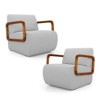 Kit 02 Poltronas Decorativas Orgânica Living Kavya Linho Cinza Claro - Desk Design - 1