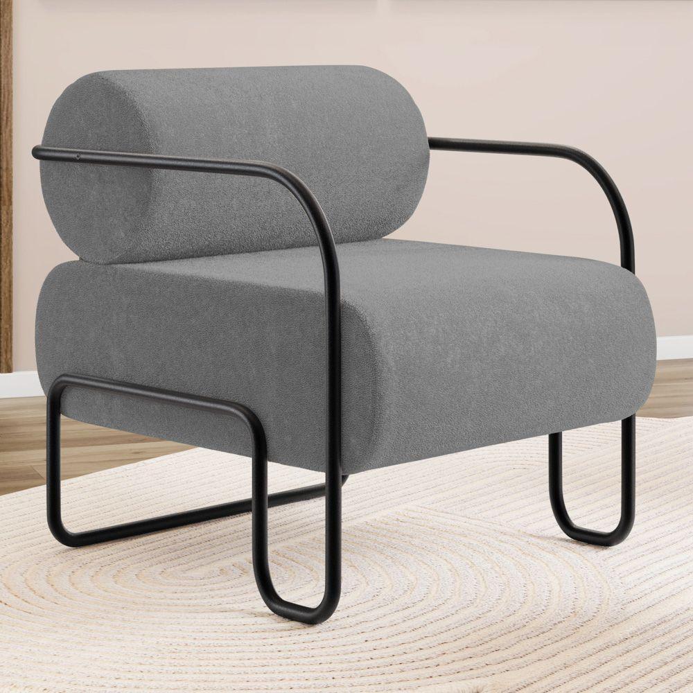 Kit 02 Poltronas Decorativas Orgânica Living Miska Bouclê Cinza - Desk Design - 2