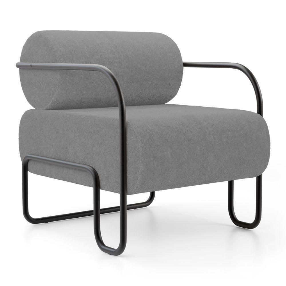Kit 02 Poltronas Decorativas Orgânica Living Miska Bouclê Cinza - Desk Design - 5