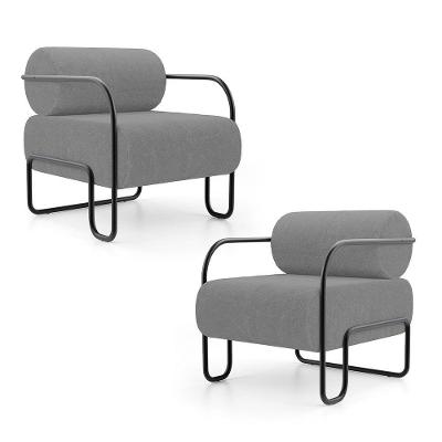 Kit 02 Poltronas Decorativas Orgânica Living Miska Bouclê Cinza - Desk Design