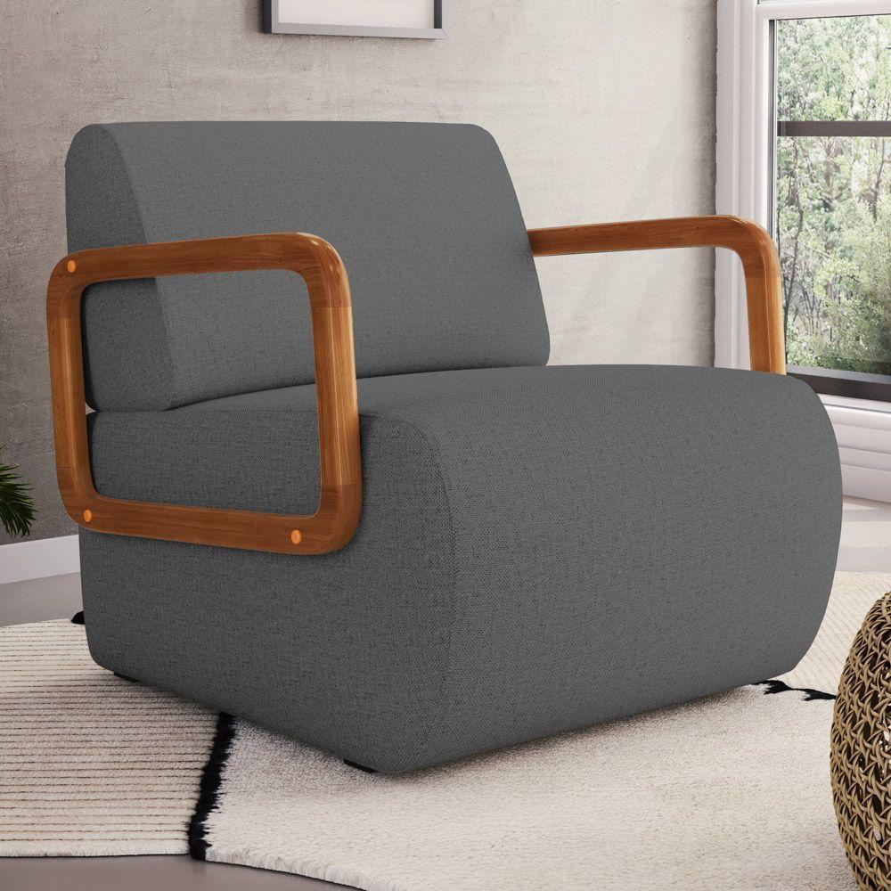 Poltrona Decorativa Orgânica Living Kavya Linho Grafite - Desk Design - 1