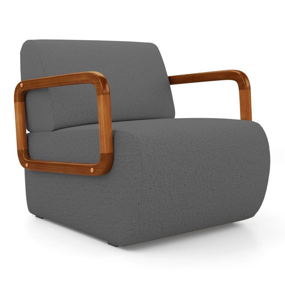 Poltrona Decorativa Orgânica Living Kavya Linho Grafite - Desk Design - 2