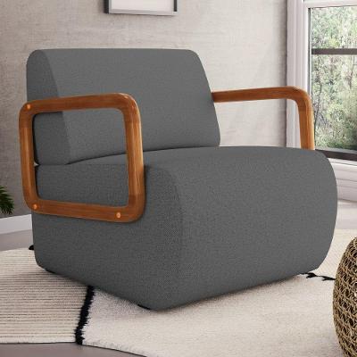 Poltrona Decorativa Orgânica Living Kavya Linho Grafite - Desk Design