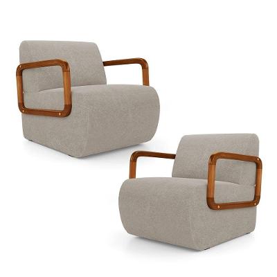 Kit 02 Poltronas Decorativas Orgânica Living Kavya Para Sala de Estar Bege Desk Design