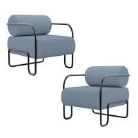 Kit 02 Poltronas Decorativas Orgânica Living Miska Linho Denim - Desk Design - 1