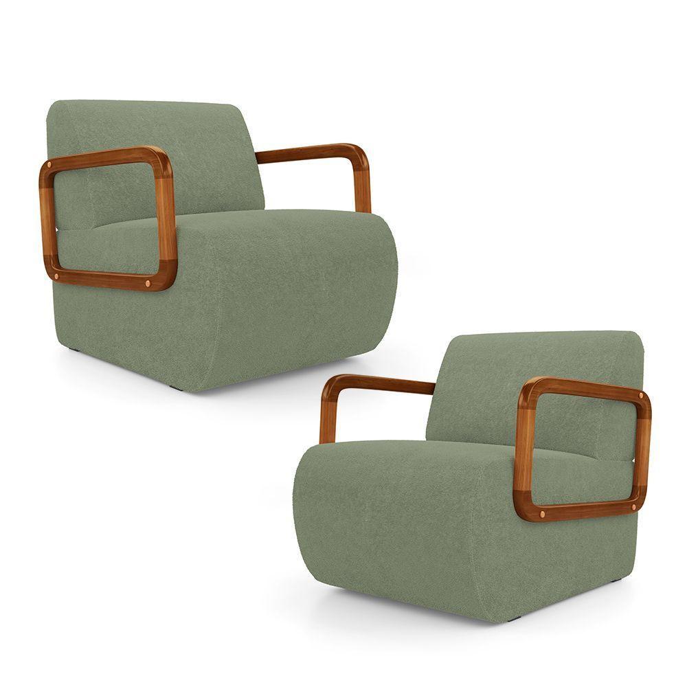 Kit 02 Poltronas Decorativas Orgânica Living Kavya Bouclê Verde Oliva - Desk Design - 1