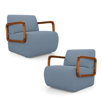 Kit 2 Poltronas Decorativas Orgânica Living Kavya Para Sala de Estar Linho Denim