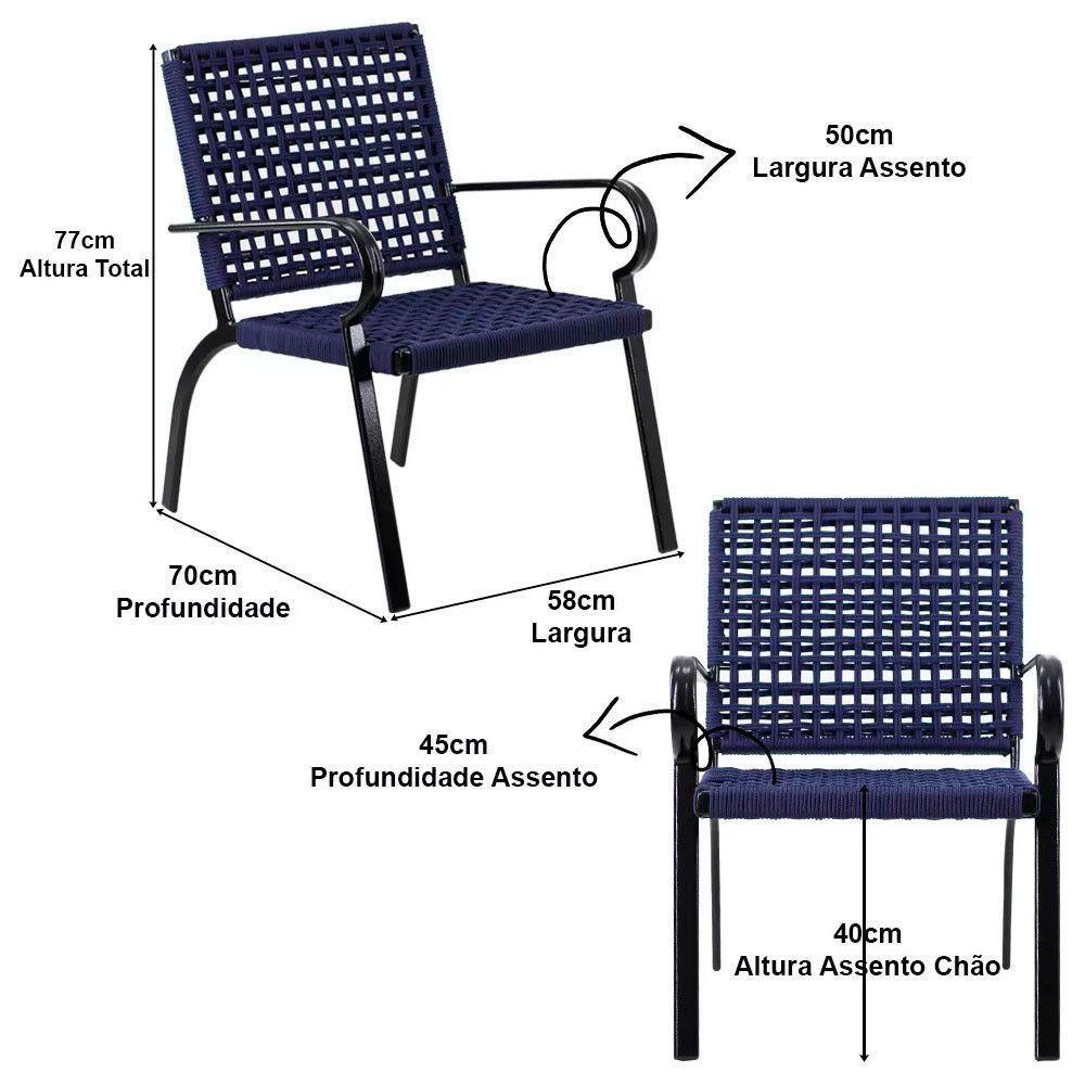 Kit 4 Cadeiras Corda Náutica E Mesa Tampo Ripado Varanda Terra Cota - 4