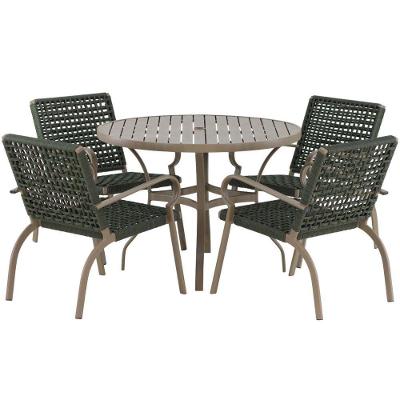 Kit 4 Cadeiras Corda Náutica E Mesa Tampo Ripado Varanda Verde Musgo