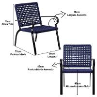 Kit 4 Cadeiras Corda Náutica E Mesa Tampo Ripado Varanda Azul Marinho