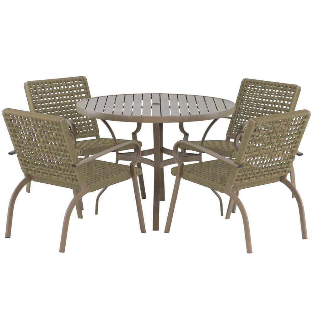 Kit 4 Cadeiras Corda Náutica E Mesa Tampo Ripado Varanda Rami - 1