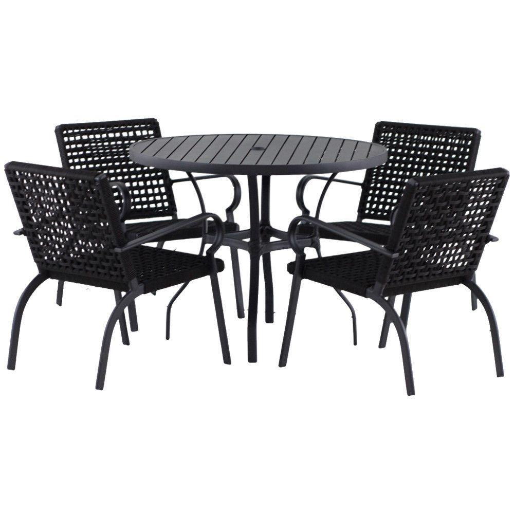 Kit 4 Cadeiras Corda Náutica E Mesa Tampo Ripado Varanda Preto - 1