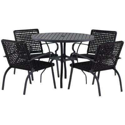 Kit 4 Cadeiras Corda Náutica E Mesa Tampo Ripado Varanda Preto