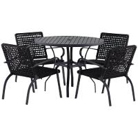 Kit 4 Cadeiras Corda Náutica E Mesa Tampo Ripado Varanda Preto - 1